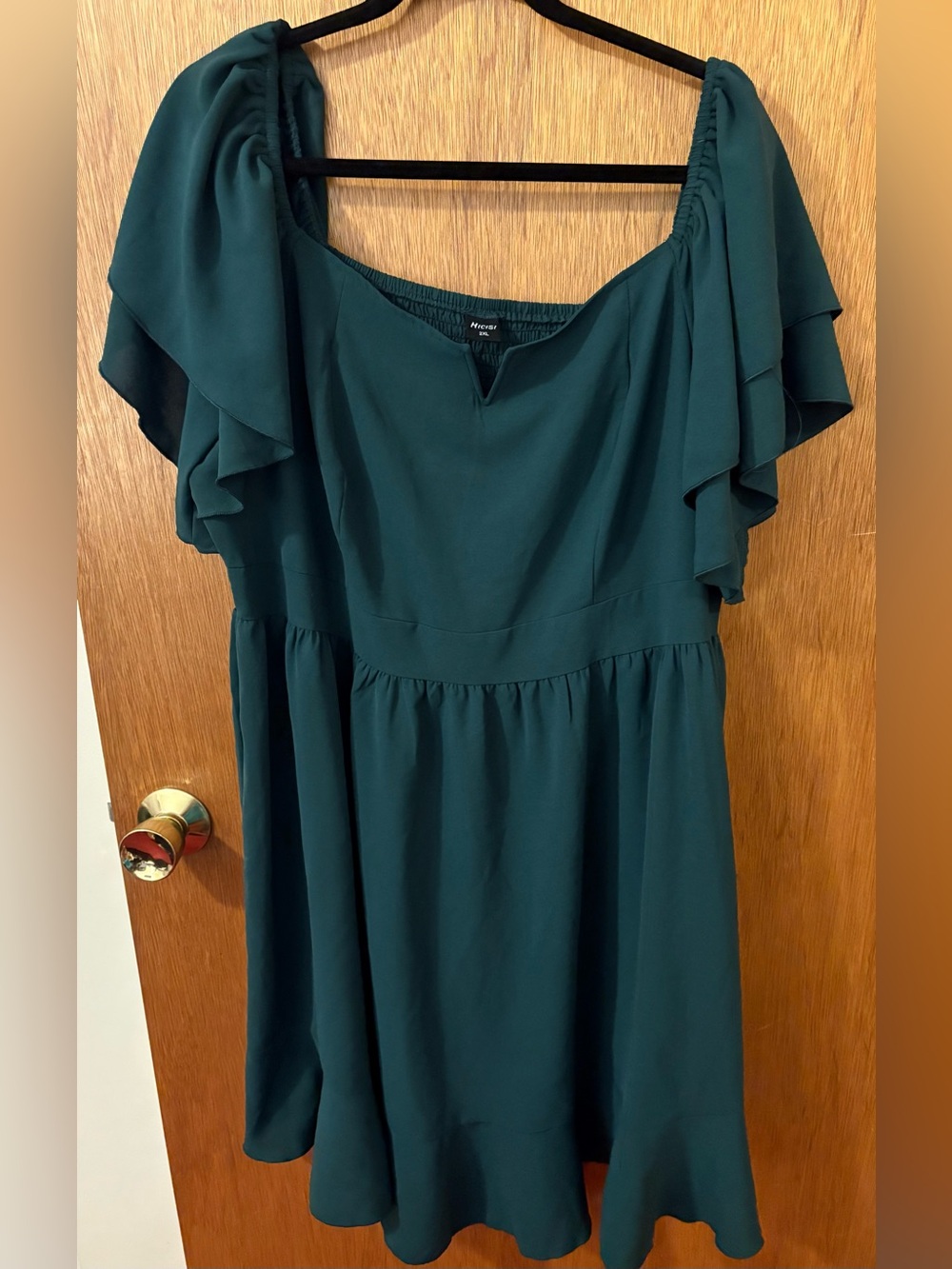 Plus Size Green A-Line Ruffle Sleeve Mini Dress - Picture 3 of 7